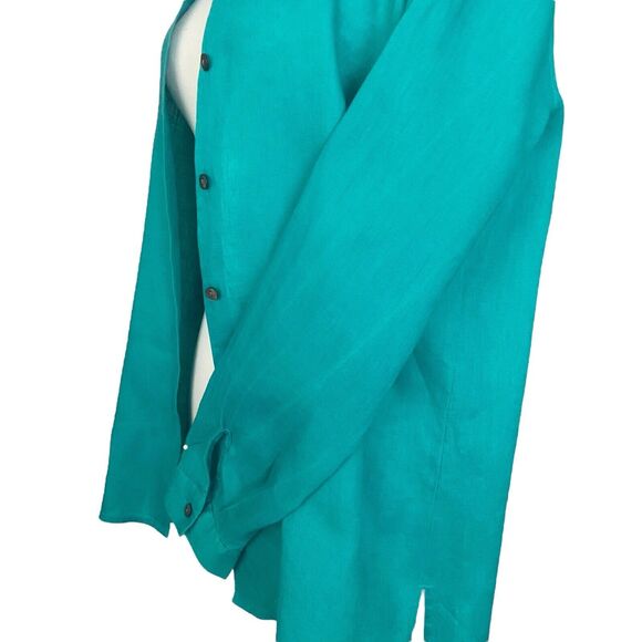 J Jill Linen Button Up Shirt Women's Size S Turquoise Long Sleeve READ - Picture 5 of 7